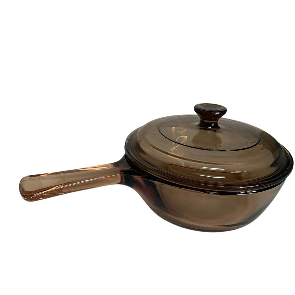 Vintage Corning Vision Amber Glass Sauce Pot With Pyrex Lid P81C 0.5L